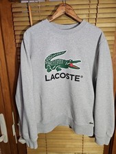 Modern Lacoste Big Gator Heather Gray Crewneck Sweatshirt Spellout Men's L