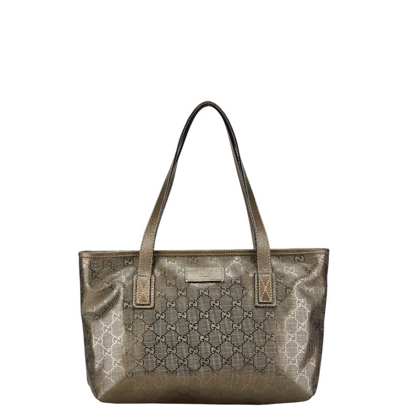 GUCCI GG Imprint Metallic Khaki Tote Handbag 211138
