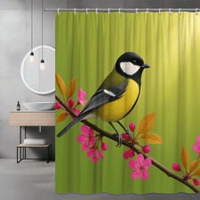 Colorful Bird Shower Curtain with Floral Design