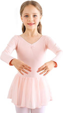 Ragazza Balletto Leotard Vestito Danza Tutu Body Ginnastica Manica Lunga Con Chi