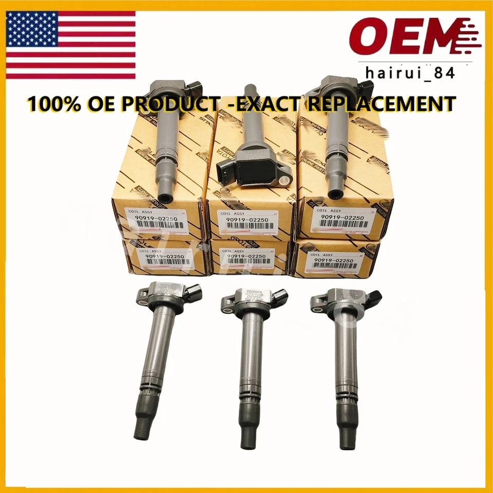 6X New OEM 90919-02250 Ignition Coils Denso for Toyota 2007-16 Camry 3.5L IS350 - Imagem 2 de 4
