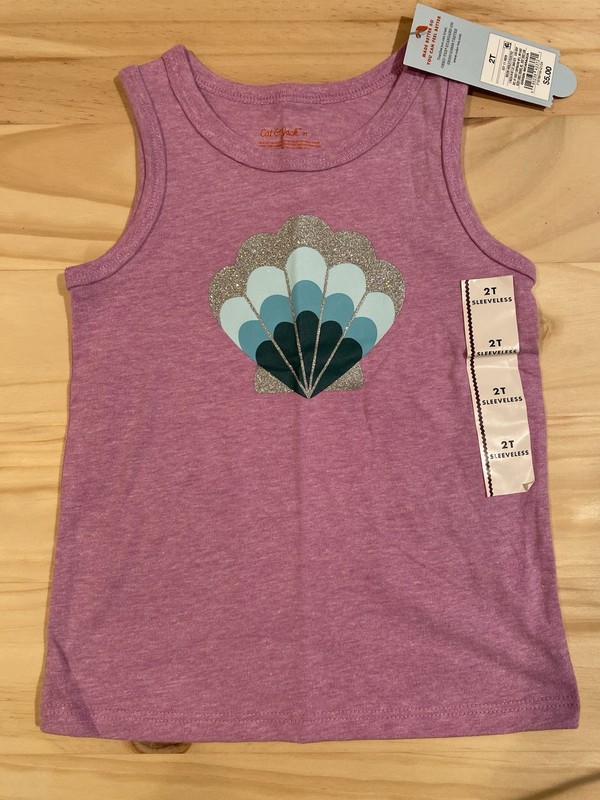 Cat & Jack 2T Purple Tank Top With Glittery Seashell Graphic