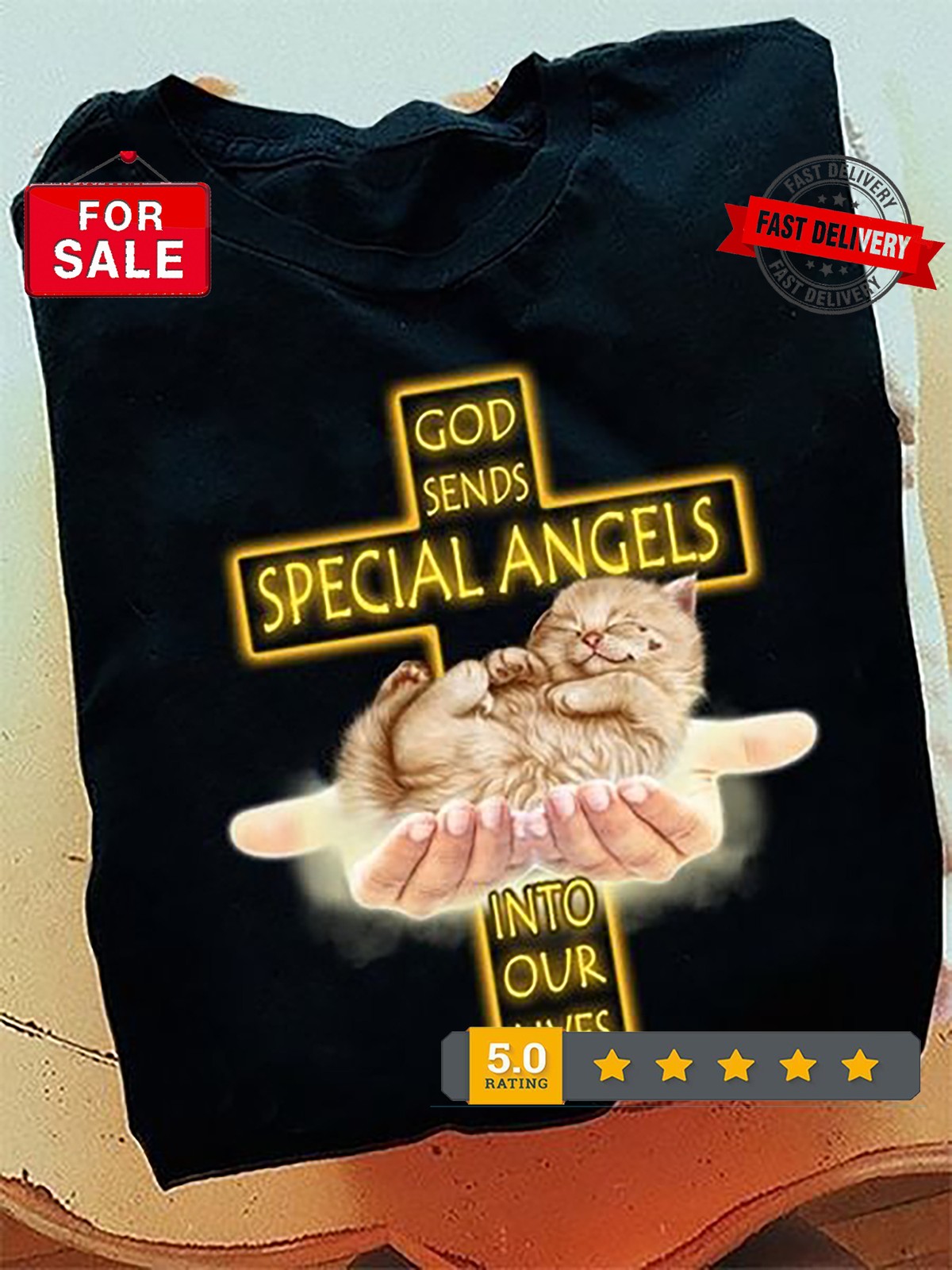 God sends special angels into our lives cat Christian cross