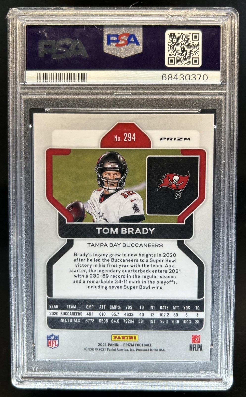 2021 Panini Prizm Tom Brady Neon Green Pulsar #294 Buccaneers PSA 10 GEM MINT view 2