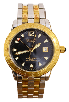Gruen Swiss Dual-Time Diver GSM007 Mens Wristwatch, Jeweled