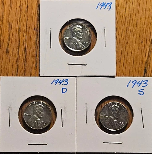 BU 1943 SET OF 3 (P-D-S) STEEL LINCOLN CENT PENNY