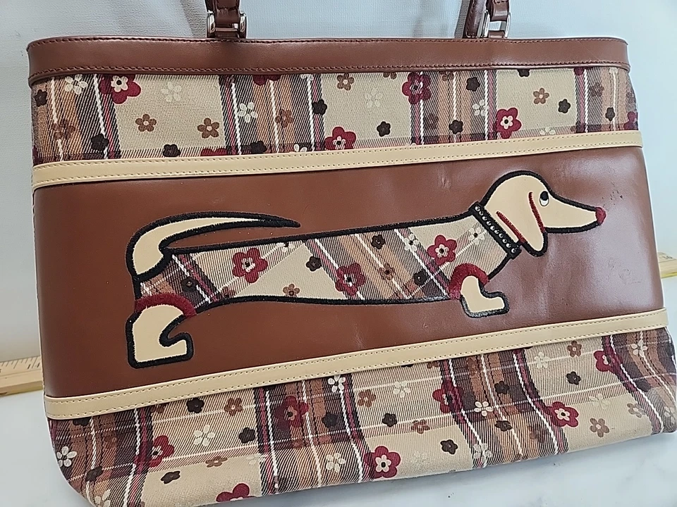 Cartera Isabella Fiore Floral Dachshund Weiner Dog 15X9 D22 Foto 2 de 4