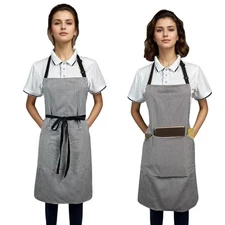 Server Cotton Aprons with 3 Pockets Stripes Bib Apron for Chef Waitress