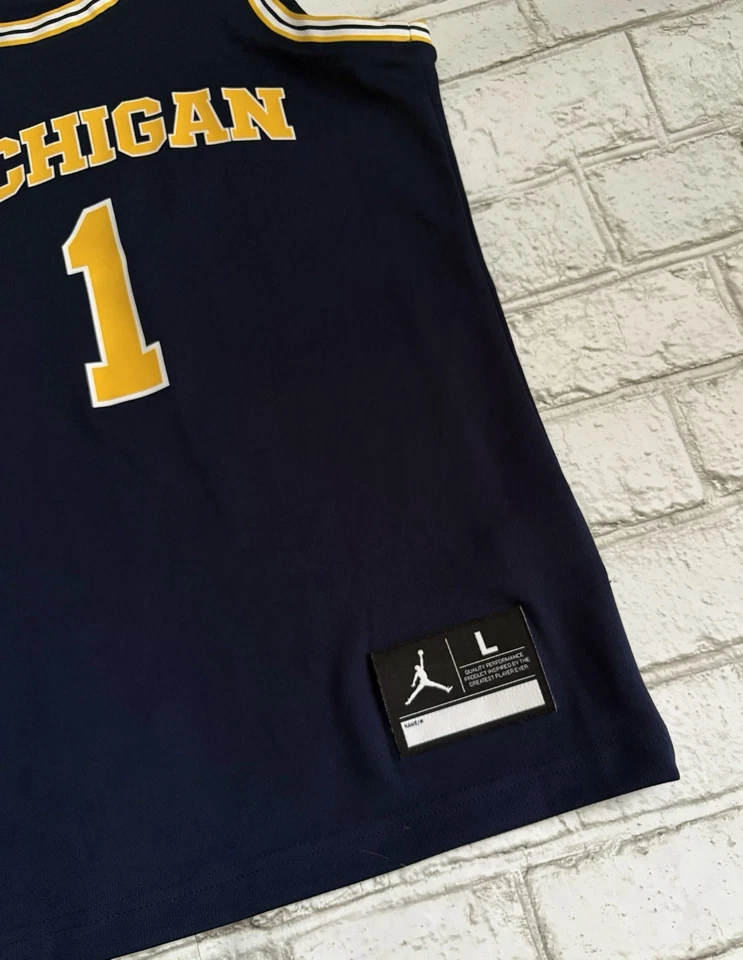 Camiseta de basquete masculina Youth L Michigan Wolverines #1 azul Nike Jordan Jump - Imagem 3 de 4