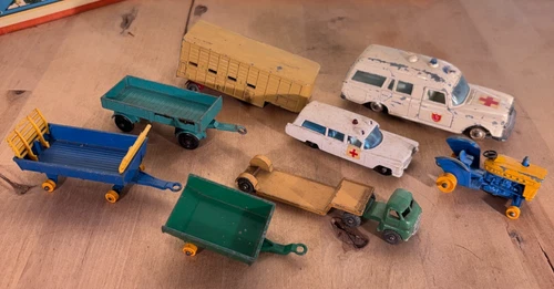 Lot of 8 Vintage Lesney Matchbox Cars Ambulances Trailers Tractor