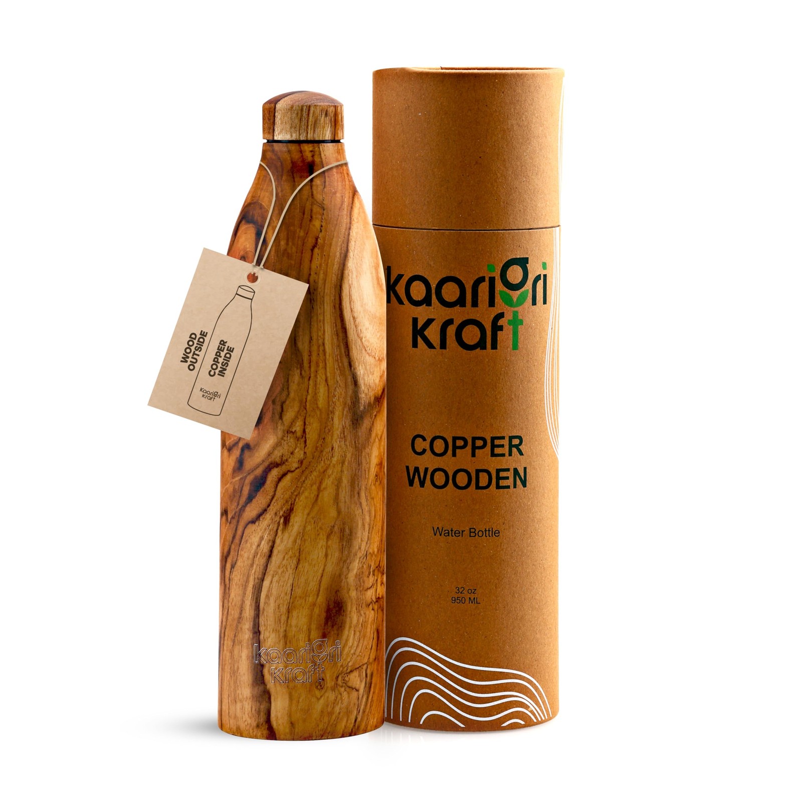 Wooden Copper Water Bottle | BPA Free | 32oz Water Bottle | 