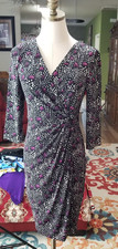 White House Black Market Faux Wrap Dress Size 2 Black Purple Twisted Waist