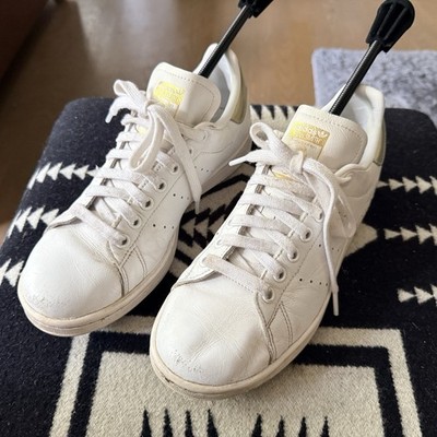 Adidas Stan Smith Originals Sneakers White Gold Leather Shoes Women s 7.5
