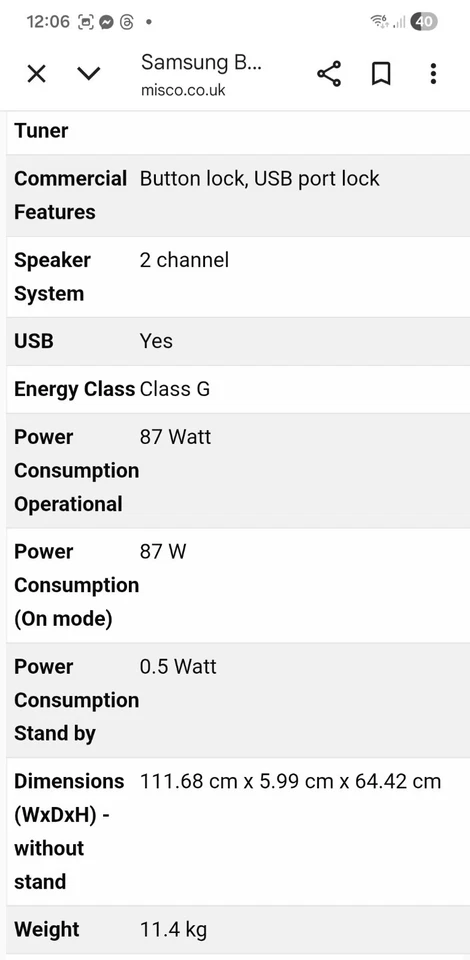 Samsung BE50A-H 50" 4K Crystal UHD Smart Led Business TV Grade A  - Image 4 of 4