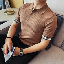 Men's Short Sleeve Slim Fit Polo Shirts Knitted Shirts Casual Golf Shirt