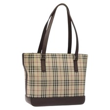 BURBERRY Nova Check Tote Bag Canvas Beige Silver Auth 125511