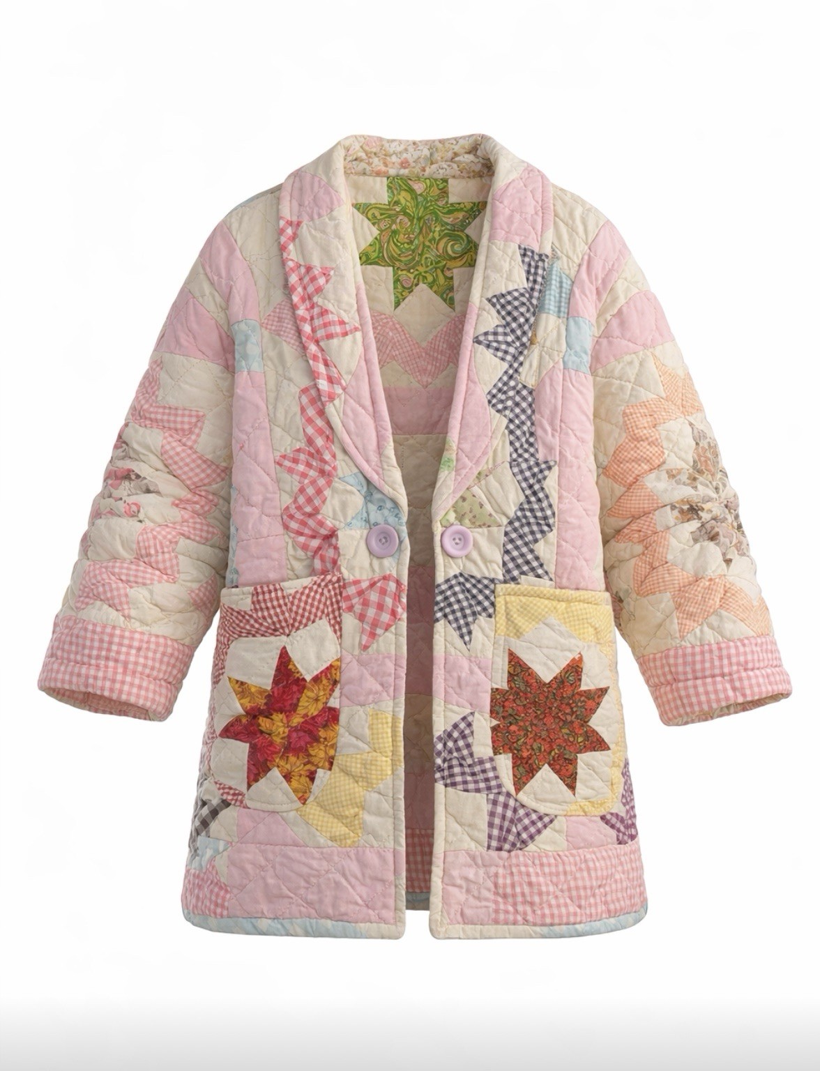 Handmade repurposed Patchwork Quilted Jacket Pink… - image 1
