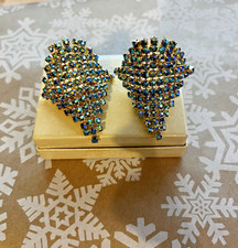 Vintage Mid Century Musi Signed Rhinestone Shoe Clips 2 X 1.5" Clips w/prongs