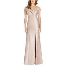 Alfred Sung D760 Off the Shoulder Front Slit Gown, Cameo, 12
