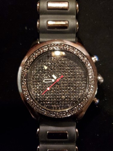 NEW BLING MASTER PAVE CRYSTAL BLACK TONE DIAL & BAND WATCH 91359S - Picture 10 of 10