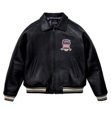 Men's Avirex Real Bomber American Flight Jacket Black Color Sheep Leather Jacket
