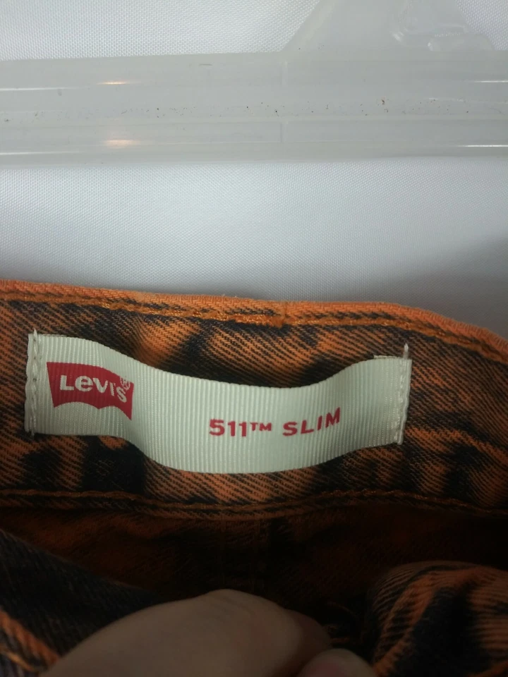 Y2K Boys Youth Levi's 511 Slim Shorts Acid Wash Orange Denim Cut Off Size 14 Reg - Image 2 of 4