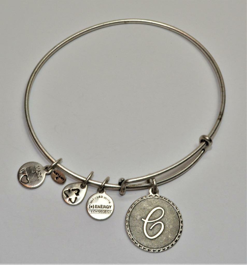 ALEX ANI Silvertone Dangle Charm Initial Letter C Expandable Bangle  Bracelet