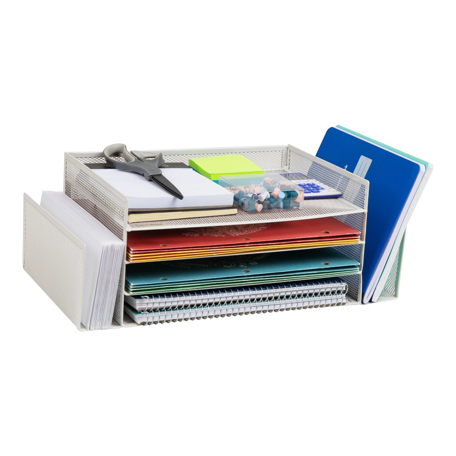 White Metal Desktop Organizer for Office Workspace & Paper Storage