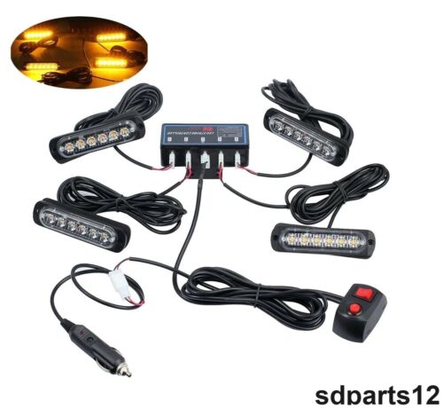 4 Lampes de Secours à 6 LED 12V Flash Orange Clignotant 4 Unités Avec Contrôleur - Foto 1 di 7