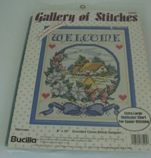 SEALED VTG Bucilla Gallery of Stitches Welcome Sampler Counted Cross Stitch 8x10