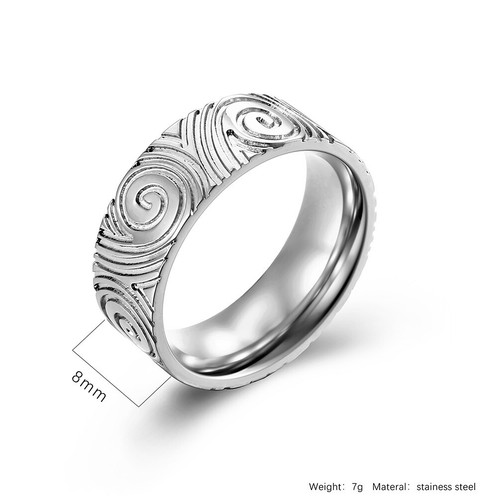 Mens Spiral Vortex Titanium Steel Ring Fingerprin Punk Statement Band Jewelry - Picture 5 of 14