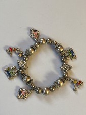 Silvertone Round Bead w Color Enamel Cheerleader Charm Stretch Bracelet - 2 and