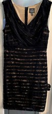 Adrianna Papell Womens Black Mesh Overlay Beaded Cocktail Party Dress Sz 10