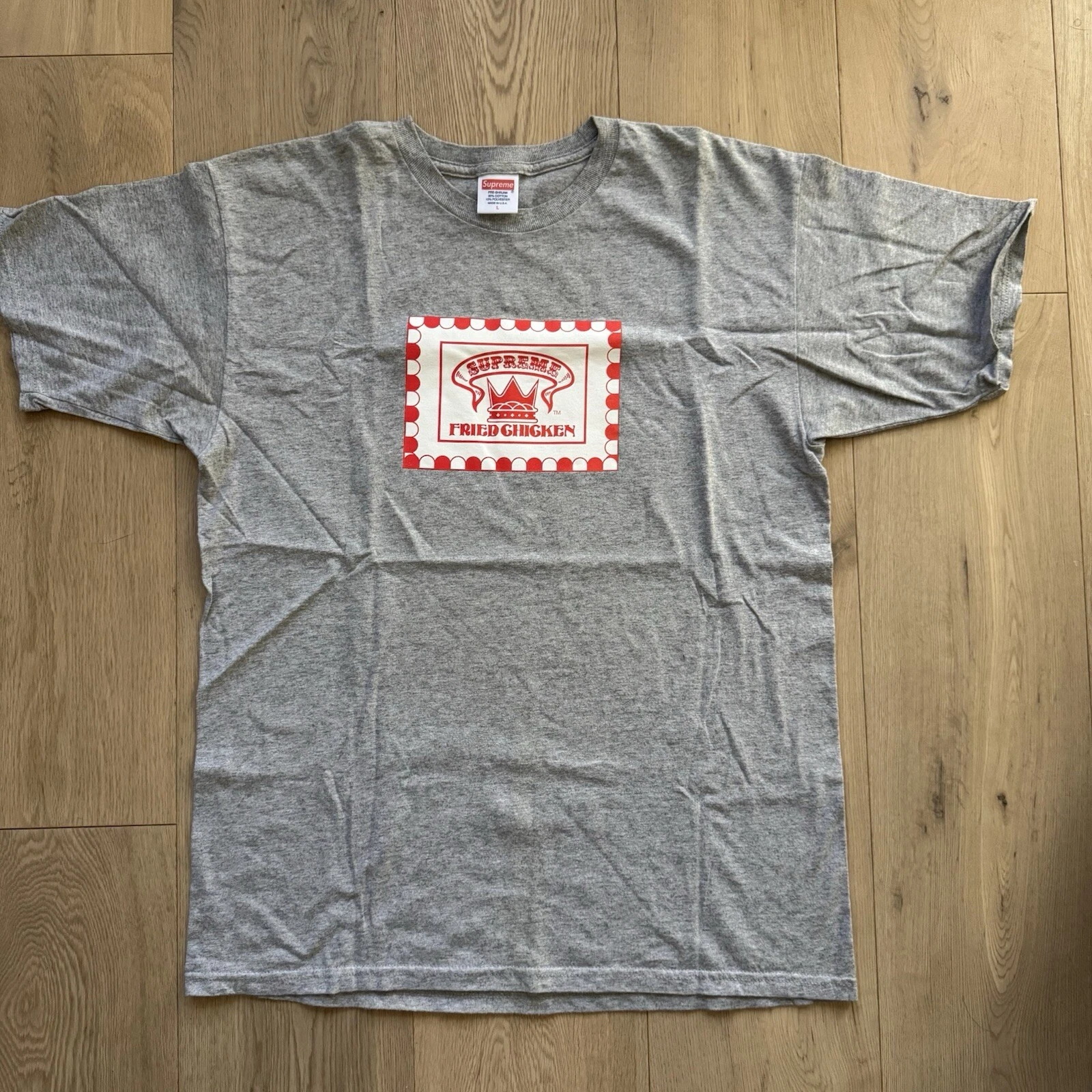 Supreme NY Crown Fried Chicken Logo Cotton T Shirt Gray Men's L FW12 AUTHENTIC