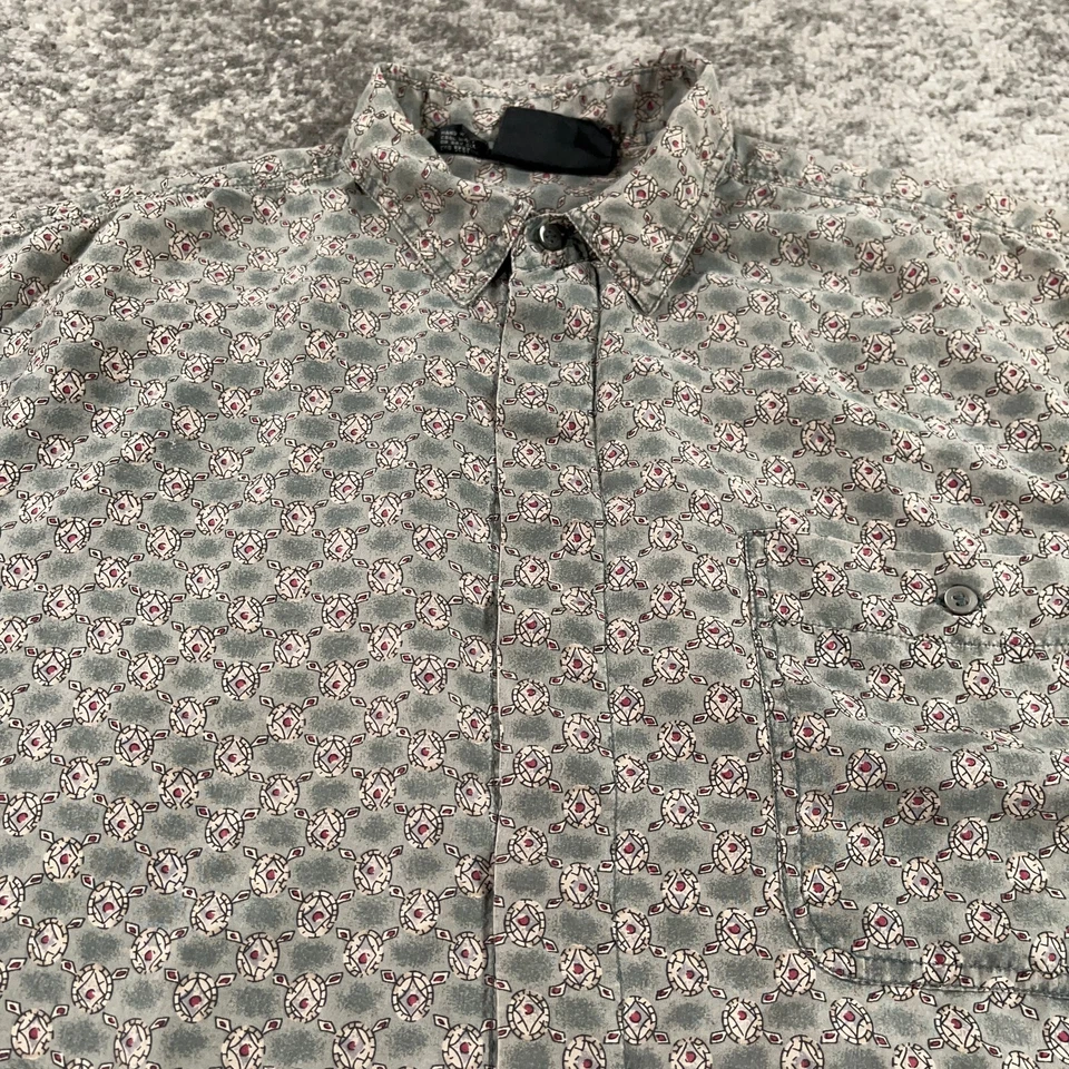 Camisa De Seda De Colección Para Hombre Mediana M Verde Estampado Geométrico Tapeta Oculta Preppy Años 90 Foto 2 de 4