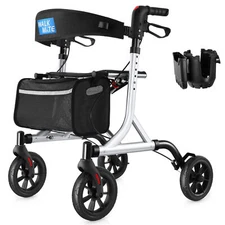 WALK MATE Rollator Walker with cup holder, seat & storage, 4x8 Wheels, Silver