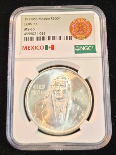 1977 MEXICO SILVER 100 PESOS S100P LOW 77 VARIETY NGC MS 65 BLAZING GEM BEAUTY
