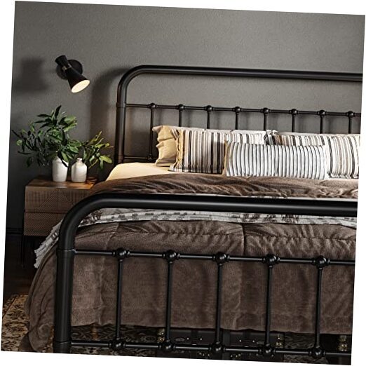 Size Metal Platform Bed Frame with Victorian Style Wrought Iron Queen Black