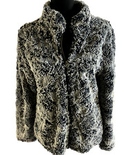 Dylan Jacket Designer Boutique Black White Gray Faux Fur Soft Size S -- Euc