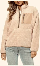 Elodie Tan Brown 1/2 Zip Fleece Sweater Jacket Cozy  Pullover Women Size Small