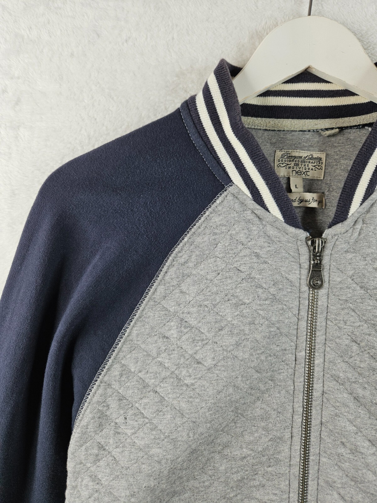 NEXT Mens Grey Navy Blue Full Zip Bomber Varsity Jacket Size Large L