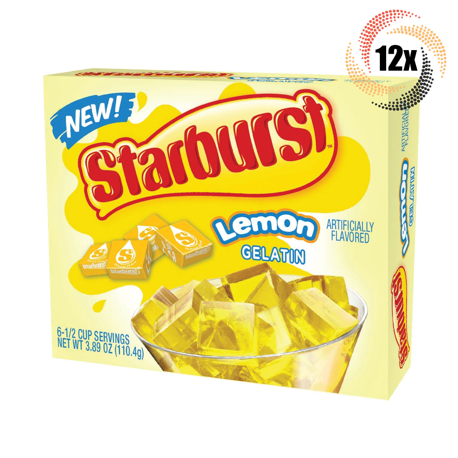 12 упаковок желатина Starburst со вкусом лимона | 3,89 унции | Без жира | Быстрая доставка