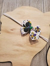 Mardi Gras Hair Bow on Nylon Headband Mardi Gras Bow Mickey Bow Fat Tuesday Head