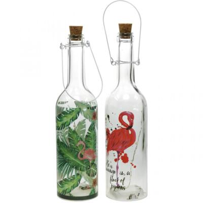 Deko-Flasche LED Flamingo 37,5cm Warmweiß 2er-Set Tischlampe Hängeleuchte