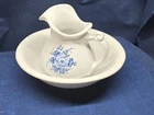 Vintage McCoy Pottery Blue Floral Pitcher & White Bowl Basin USA EUC