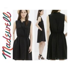 Madewell 1937 Black Silk Sleeveless Button-Front Dress XS