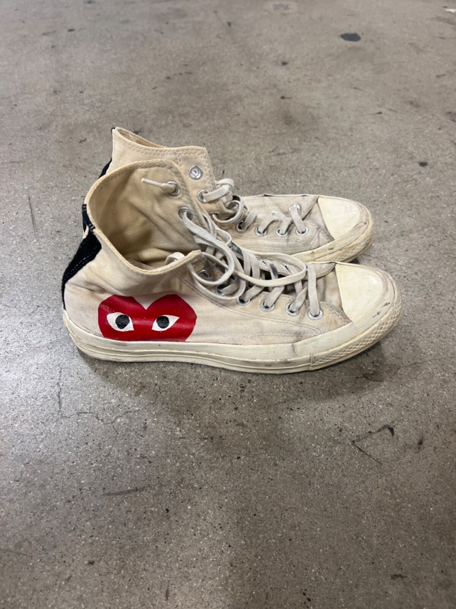 WORN🔥 Converse Comme Des Garcons Play Hi White Canvas 70s Sz