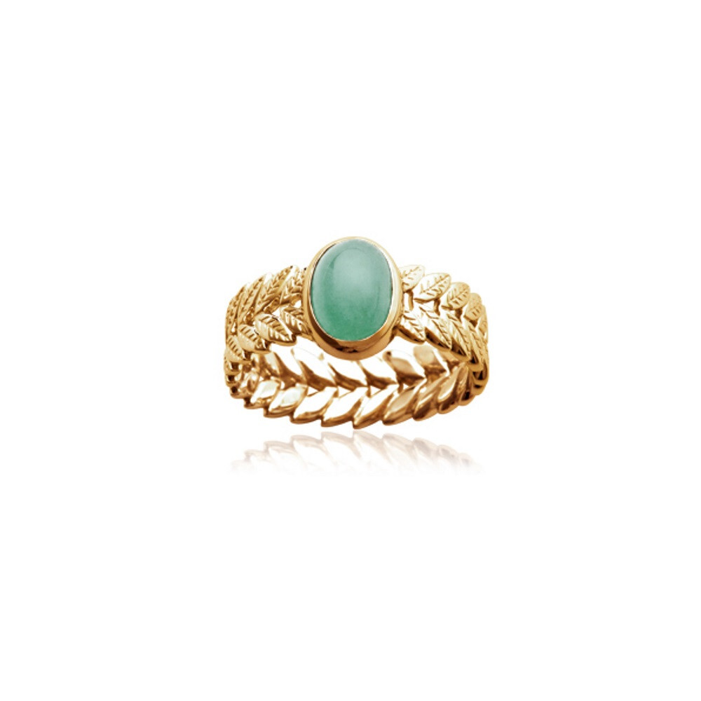 Bague branche laurier véritable aventurine ajustable, anneau plaqué or jaune femme