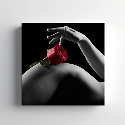 Frau Po rote Rose Leinwandbild Wandbild, stilvolle Wohndeko Wandbehang
