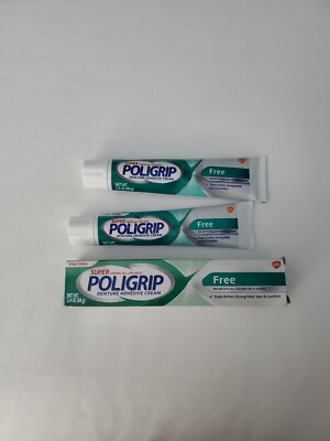 Poligrip Super - Strong All Day Hold Denture Adhesive Cream Zinc Free 2.4 Oz